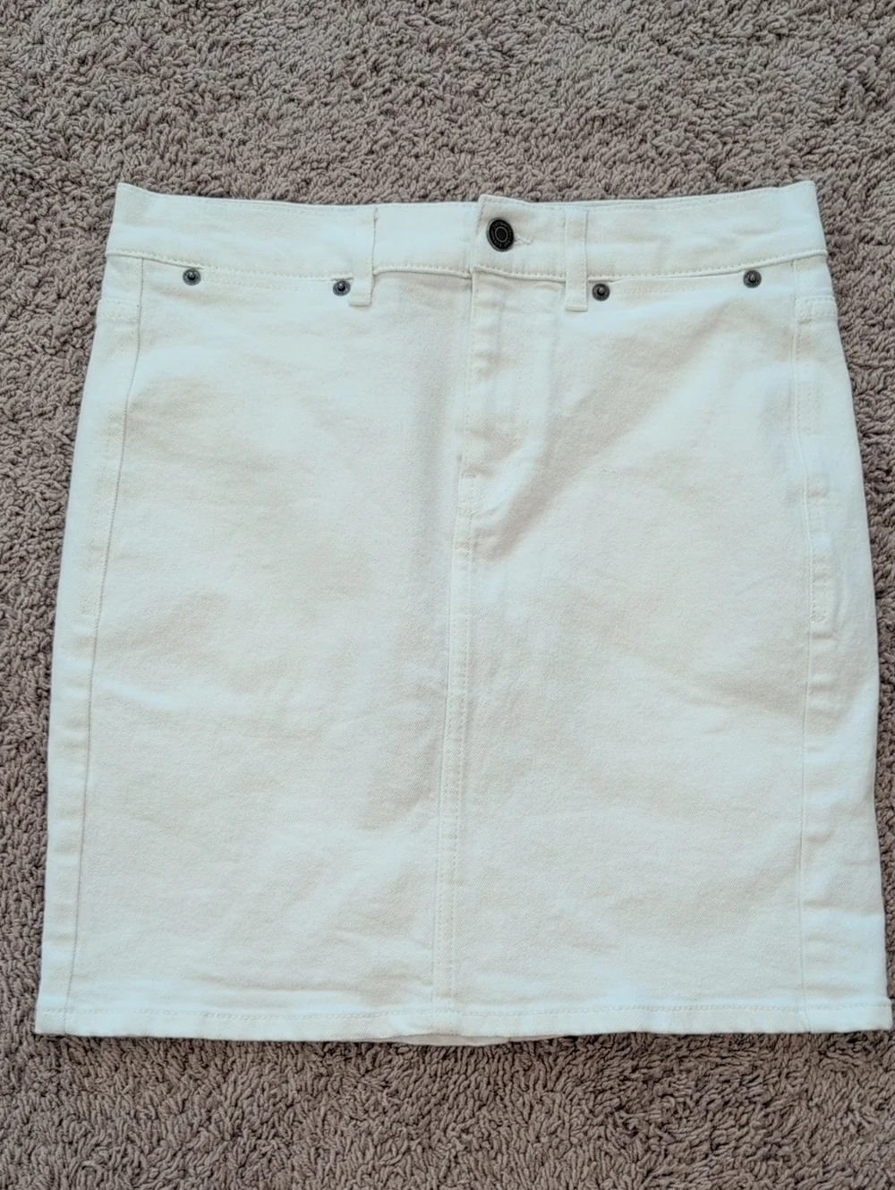 White Cotton Blend Straight Mini Skirt